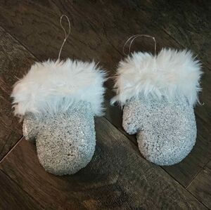 sparkly silver mitten ornaments
